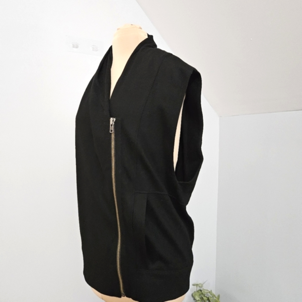 Helmut Lang Wool Black Asymmetrical Zip Up Sleeveless Vest Pockets Size Medium - Picture 2 of 11